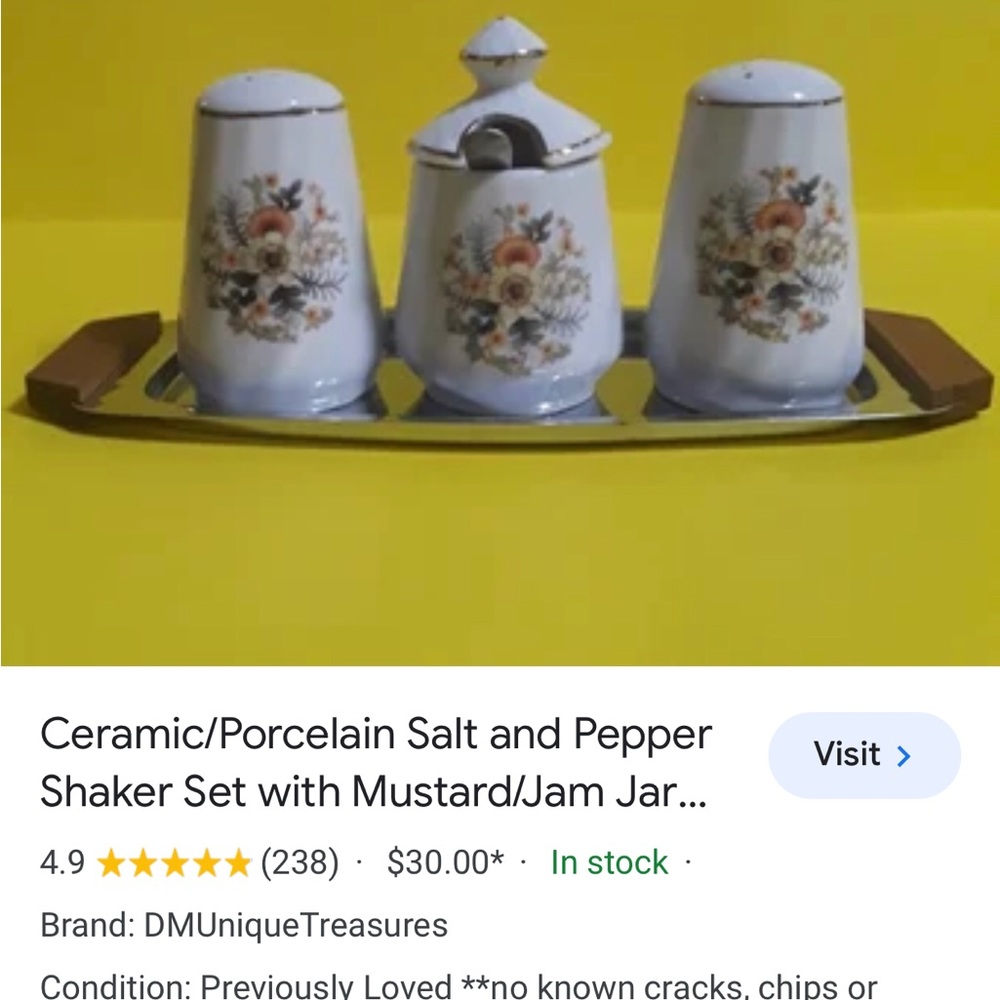 salt n pepper shakers and mustard dish